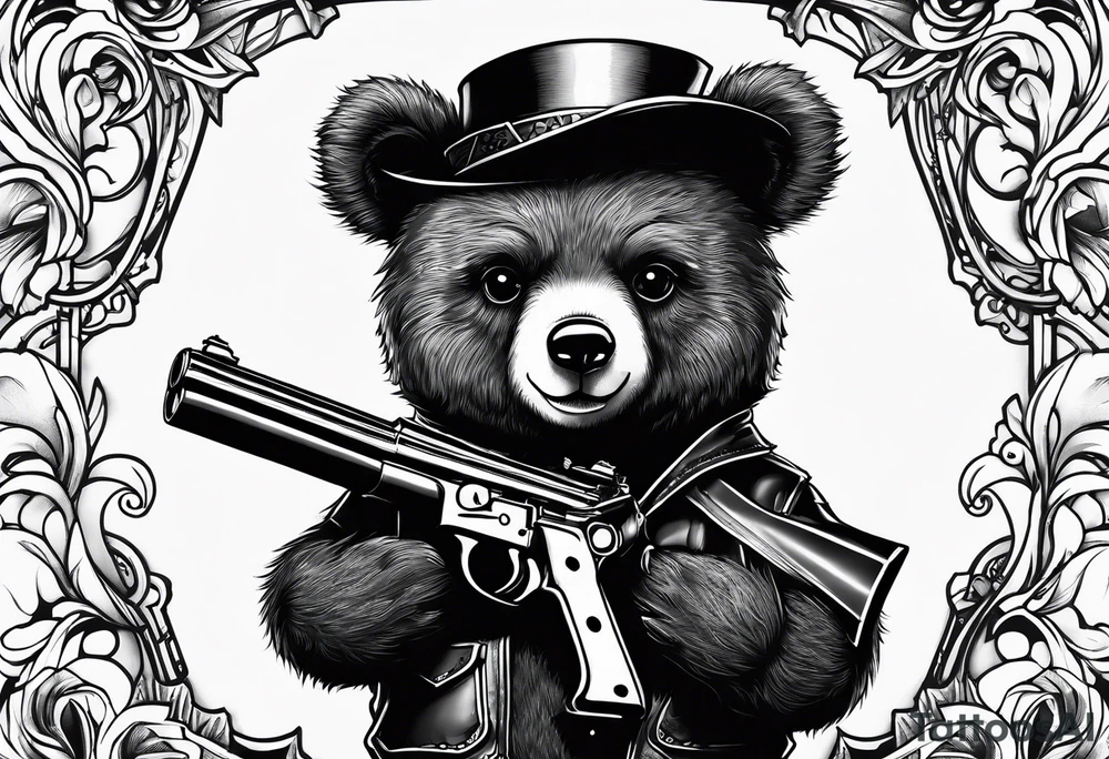 Gothic teddy bear holding a gun tattoo idea
