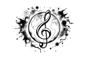 system of the universe with earth and a clef for my love to music, tattoo idea