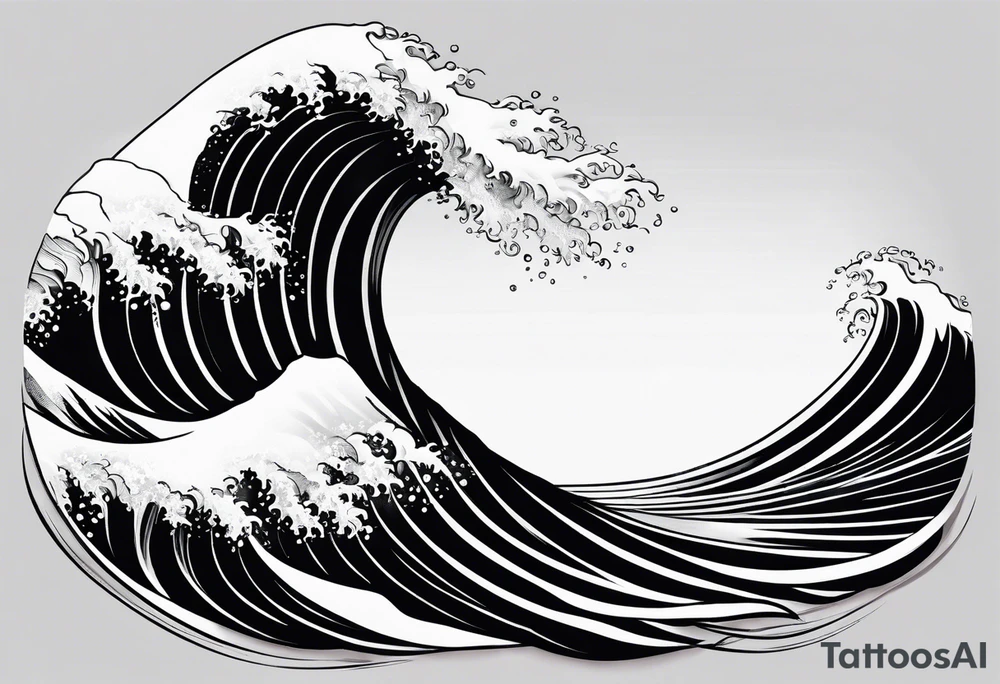 Full sleeve with Blues and blacks, waves fish, struggle, determination tattoo idea
