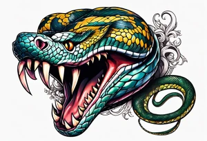 Snake with an evil out inside of its mouth tattoo idea