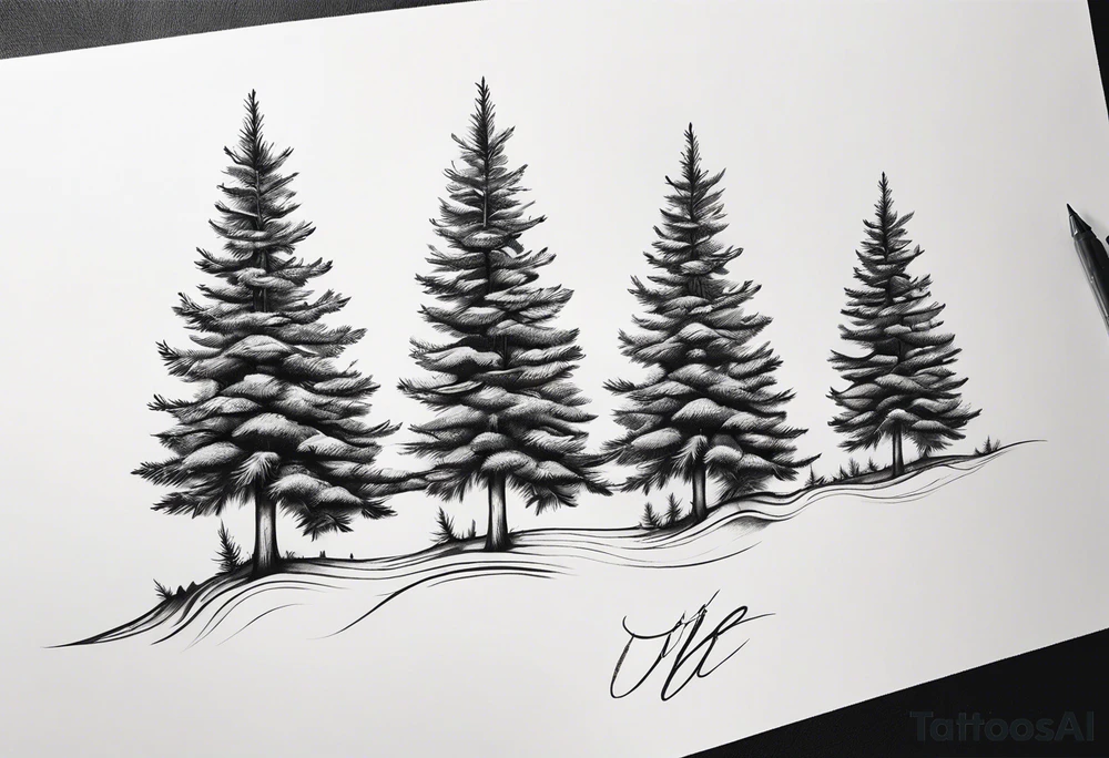 3 dainty pine trees connected at the bottom tattoo idea