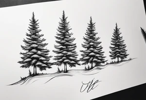 3 dainty pine trees connected at the bottom tattoo idea