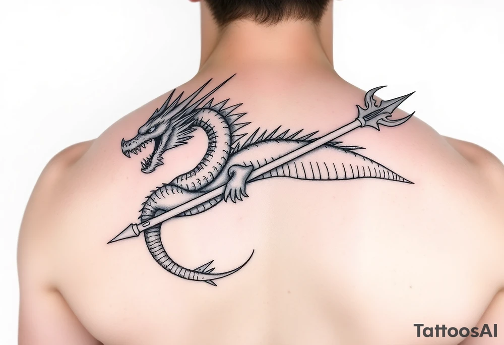 sea dragon with big trident tattoo idea