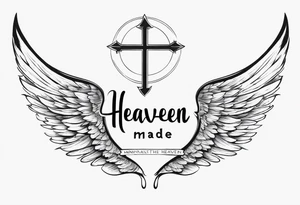 the words "Heaven Made" with angel wings on the side of the phrase tattoo idea