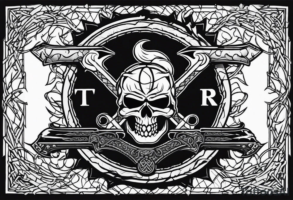 Valhalla fire sword shield barbed wire tattoo idea