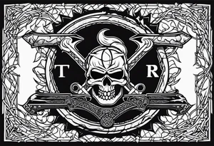 Valhalla fire sword shield barbed wire tattoo idea
