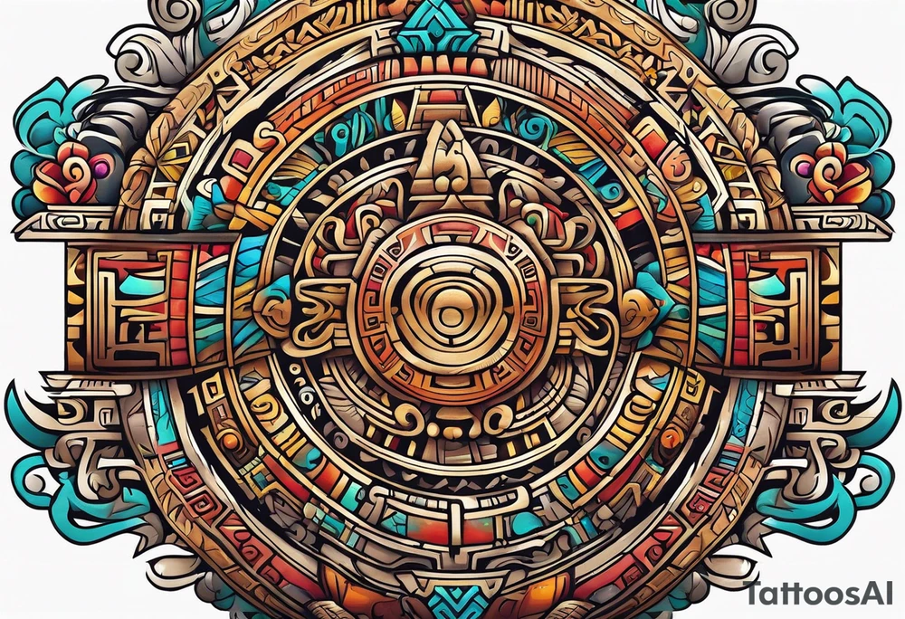 Colorful Mayan hieroglyph tattoo idea