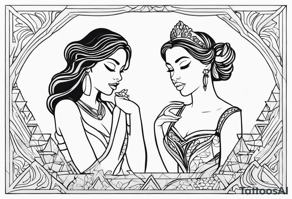 1 fadas 1 sereia e 1 princesa juntas minimalistas tattoo idea