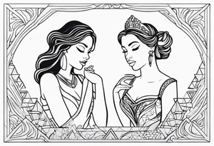 1 fadas 1 sereia e 1 princesa juntas minimalistas tattoo idea