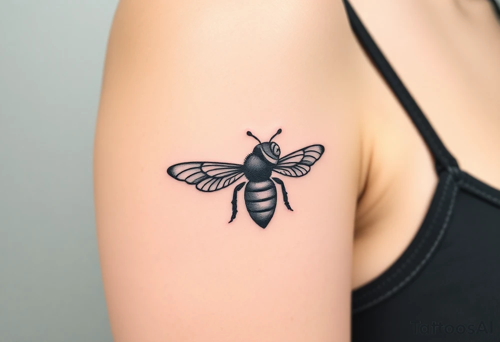 bee with a pilots hat flying next to a jet plane tattoo idea