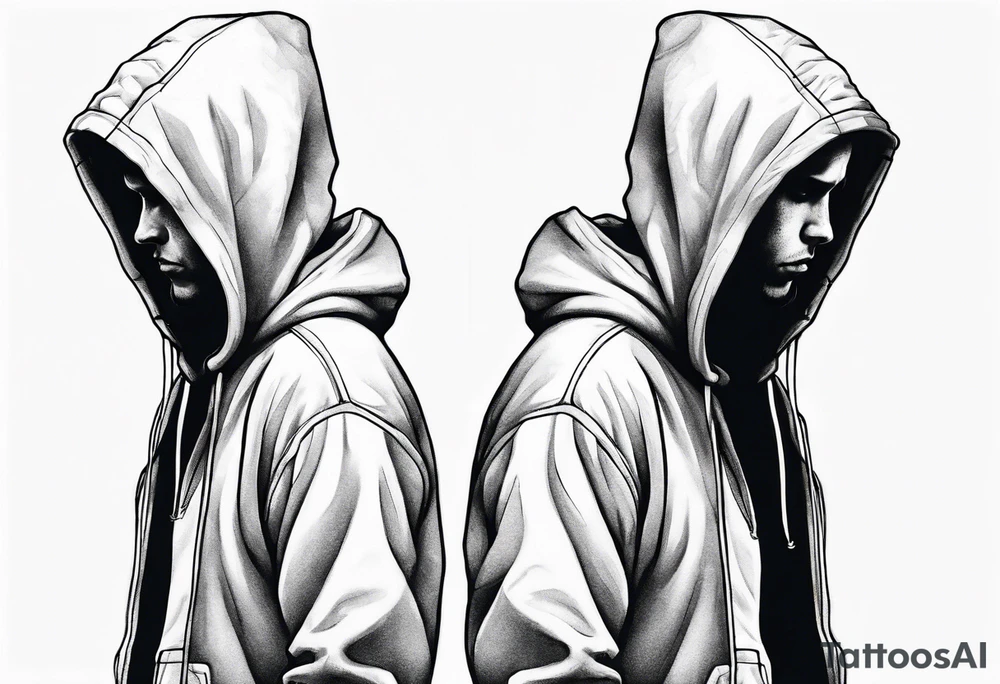 The full side view of a person in a hoodie, looking down. tattoo idea