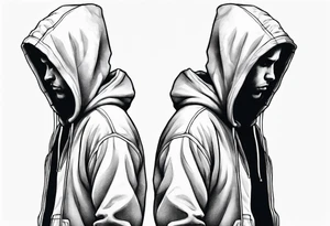 The full side view of a person in a hoodie, looking down. tattoo idea