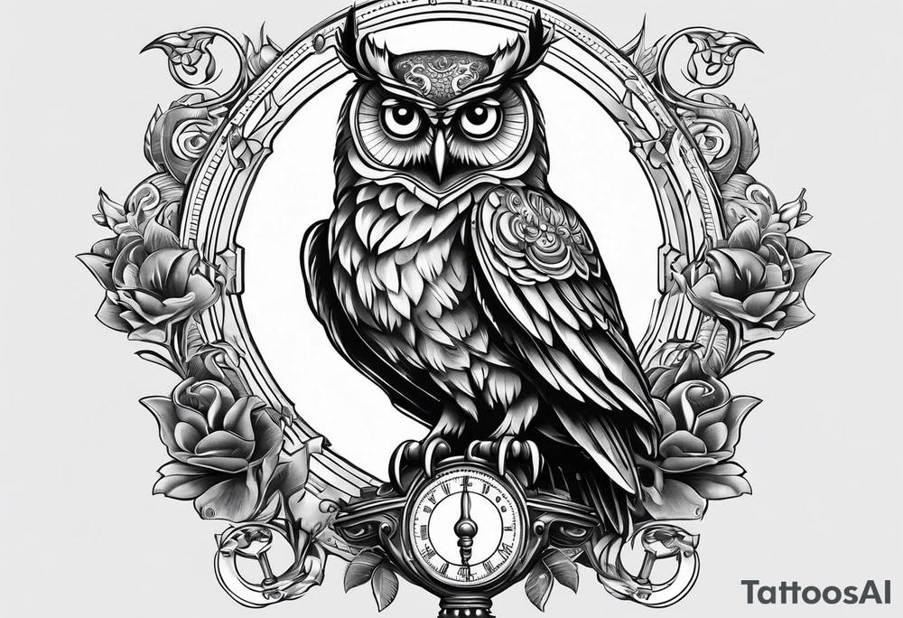 owl holding a Libra scale with its claws tattoo idea