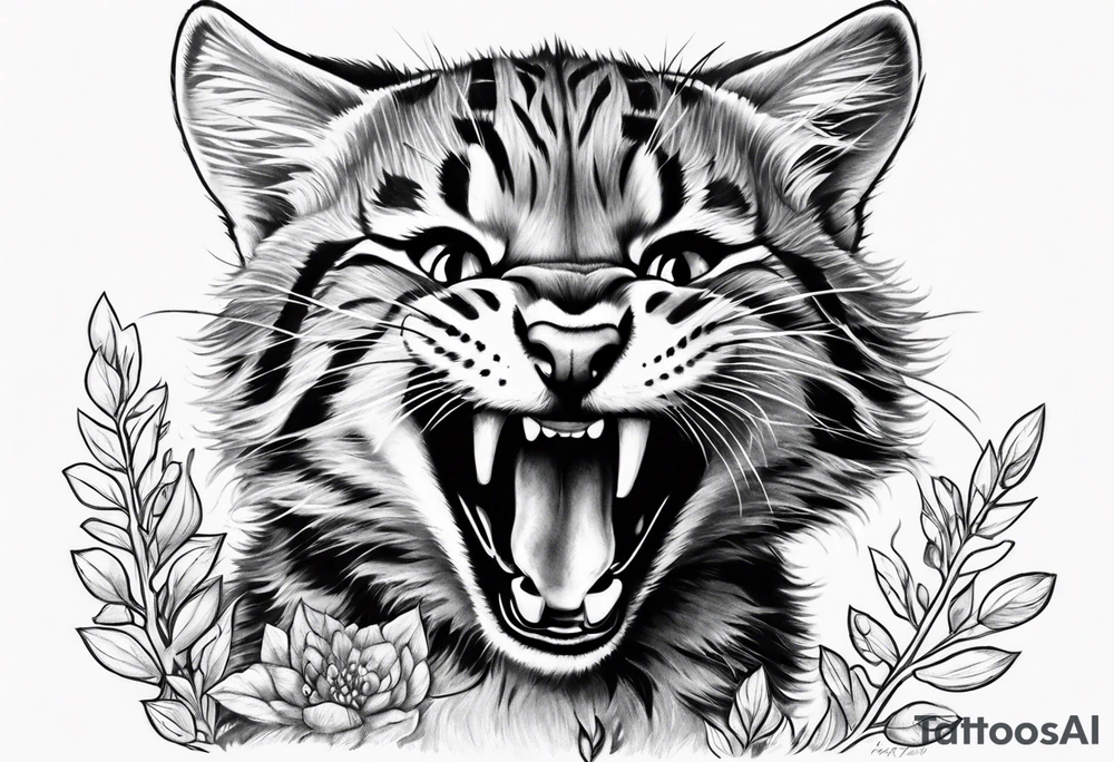 Super cute happy wildcat cub tattoo idea