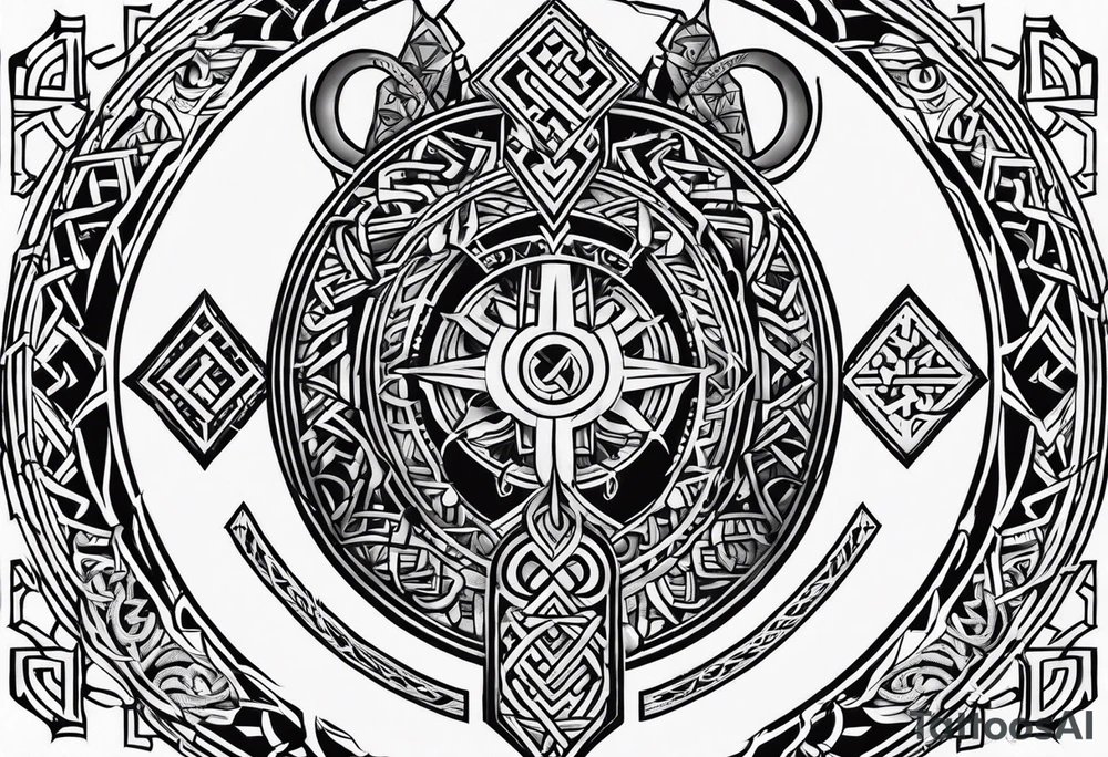 Half sleve tattoo with viking Runes and viking symbols tattoo idea