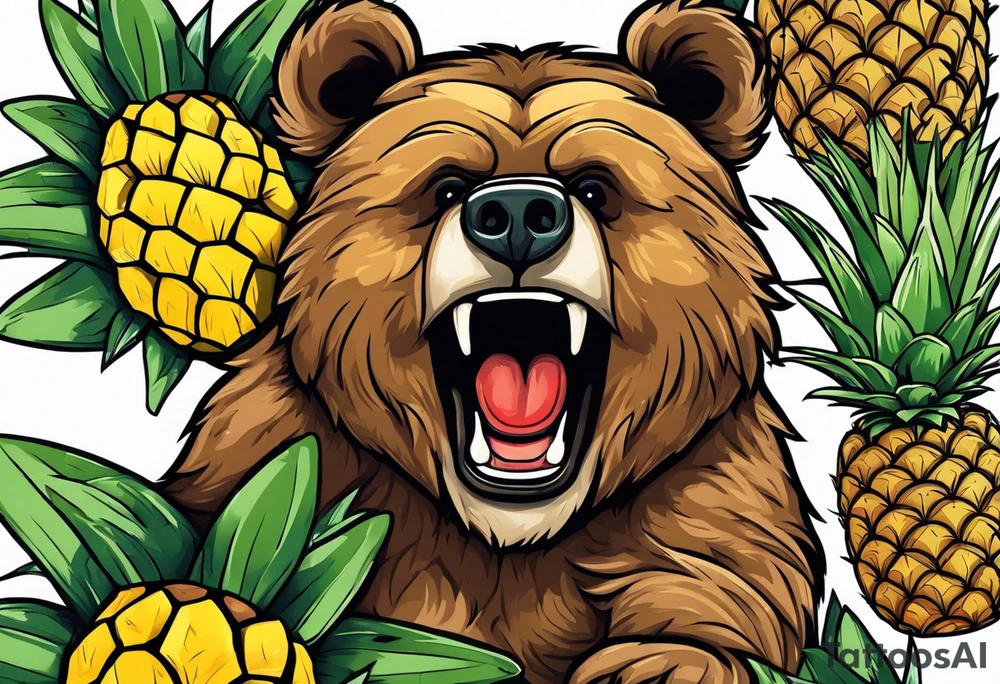 Bear loves pineapples and coconuts tattoo idea