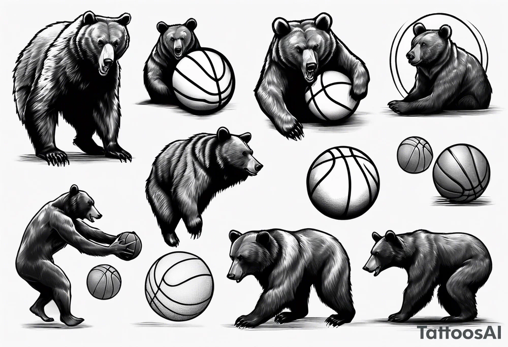 bear playing basketball tattoo idea