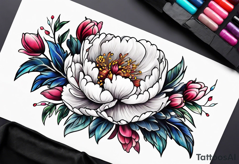 Peony garden ankle tattoo idea