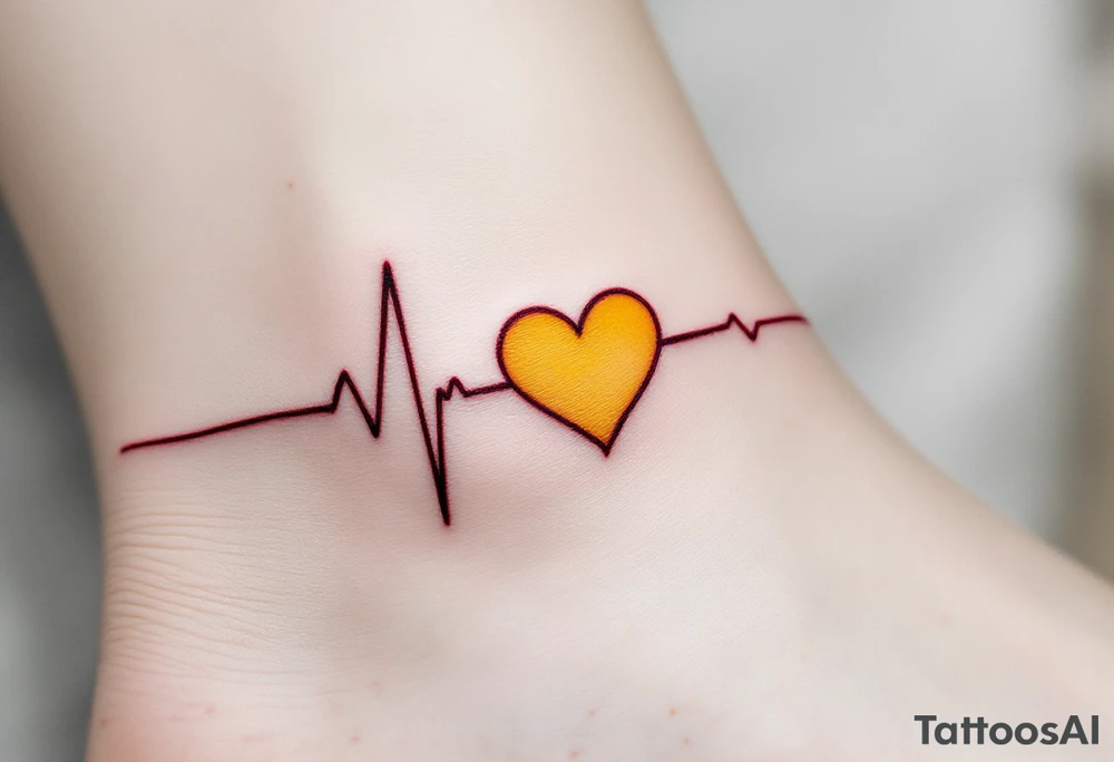 An EKG line in dark red merging into a vivid yellow heart, symbolizing passion and warmth. tattoo idea