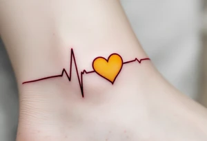 An EKG line in dark red merging into a vivid yellow heart, symbolizing passion and warmth. tattoo idea