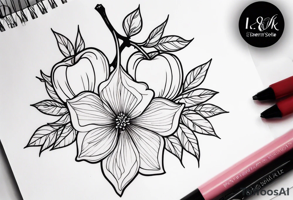 l , 8  , self love  , cherries flowers tattoo idea