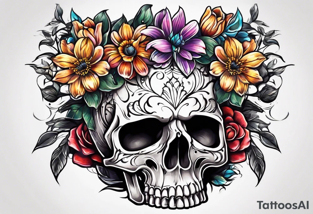 skull flower pot tattoo idea