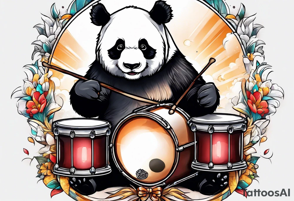 Panda playing drums tattoo idea