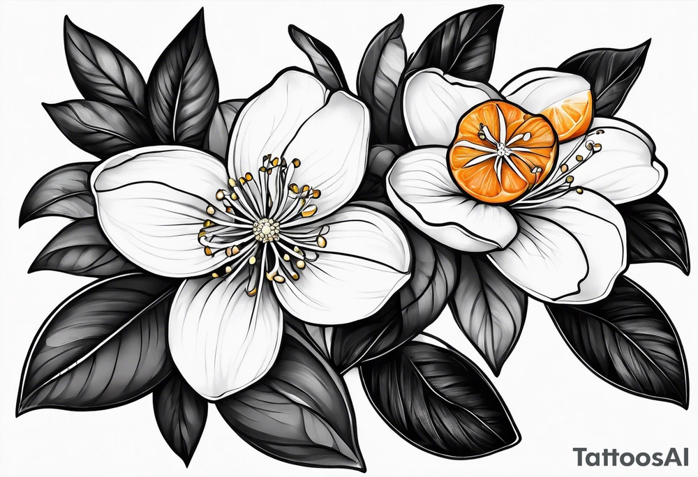 A simple orange blossom and orange slice tattoo idea