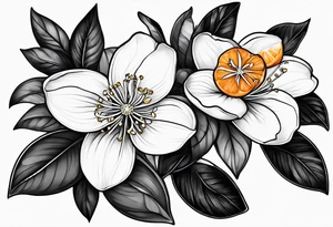 A simple orange blossom and orange slice tattoo idea