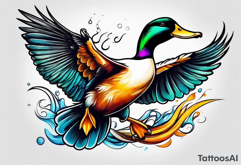 Flying ducks on leg tattoo idea