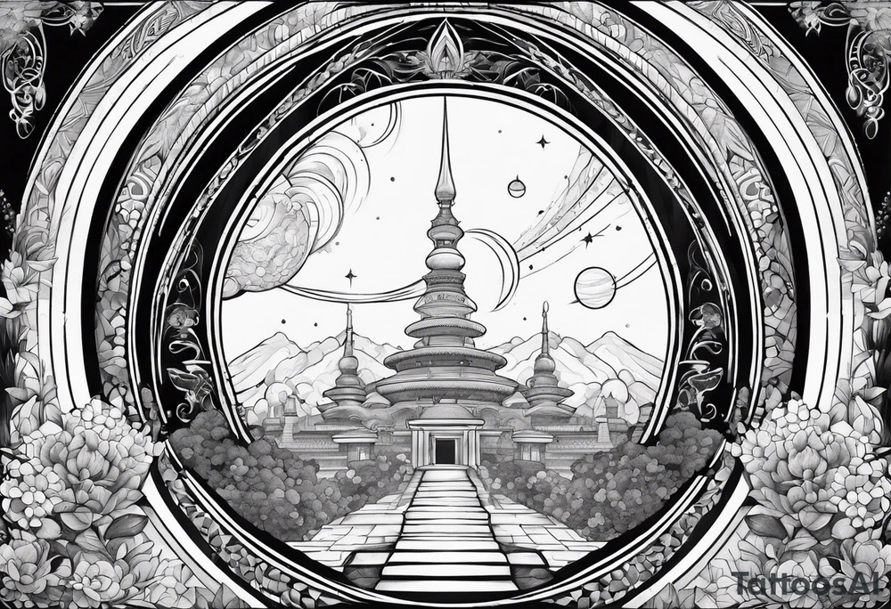 cosmic spiritual archway tattoo idea