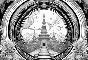 cosmic spiritual archway tattoo idea
