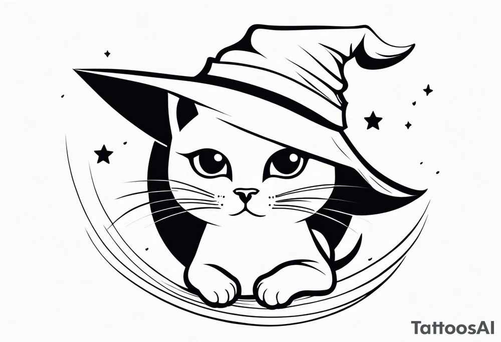 cute witch cat tattoo idea