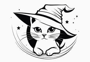 cute witch cat tattoo idea