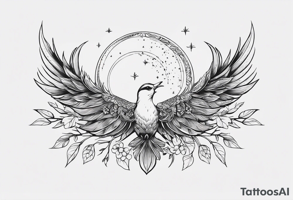 elegant
long
dainty
spiritual
moon
sun
arrow
spine
narrow
leaves
spring
phoenix
linework tattoo idea