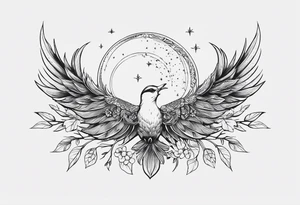 elegant
long
dainty 
spiritual 
moon 
sun 
arrow
spine
narrow
leaves
spring
phoenix
linework tattoo idea