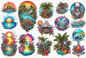 Psychedelic paradise island tattoo idea