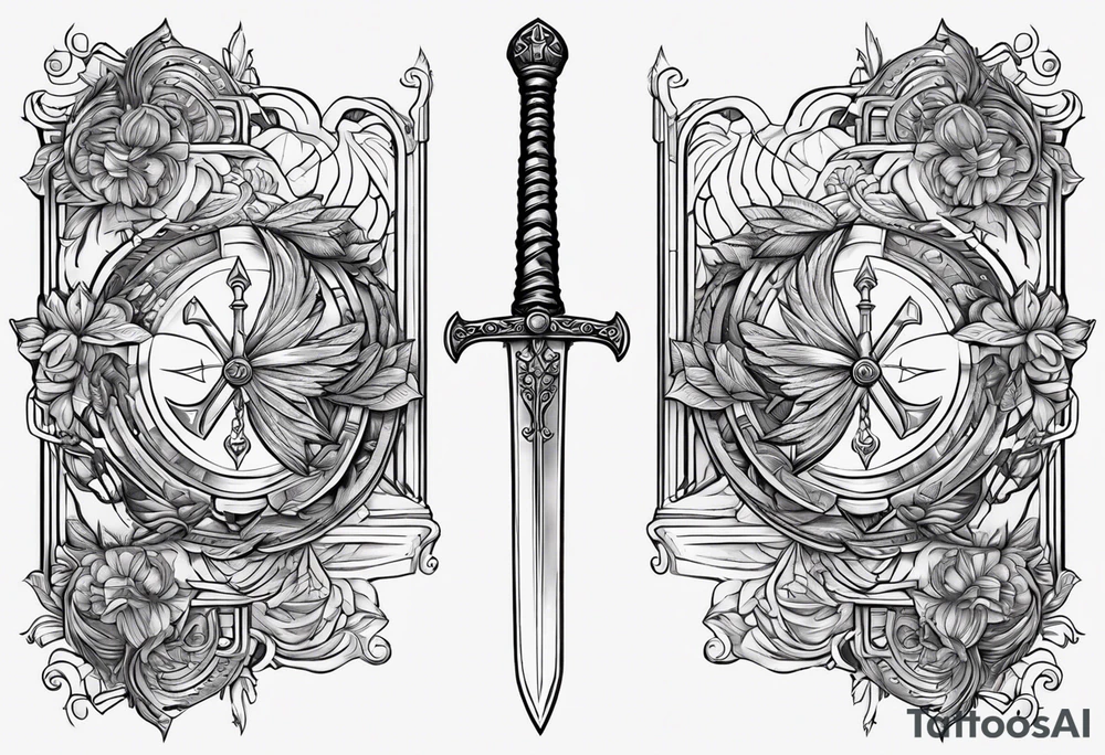 Sword with Libra scale as handle tattoo idea