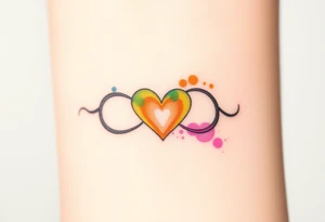 A watercolor infinity symbol with heart in rainbow colors tattoo idea
