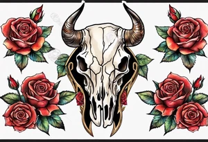 bull skull with roses tattoo idea