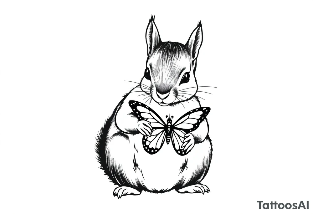 A Squirrel with a butterfly in hands tattoo idea