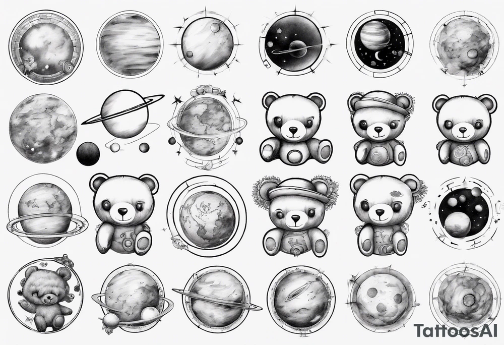 Teddy bear planets tattoo idea