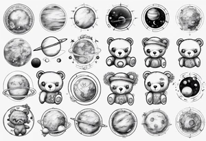 Teddy bear planets tattoo idea