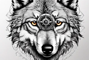 Wolf eyes with a compass in it tattoo idea