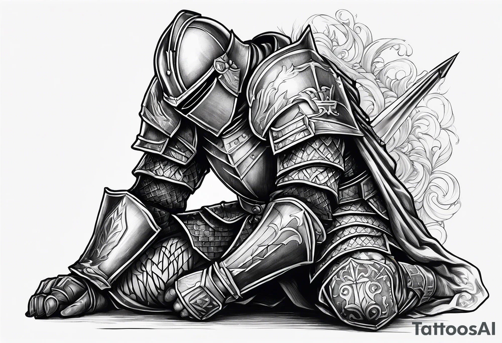 Wounded knight on his knees tattoo idea