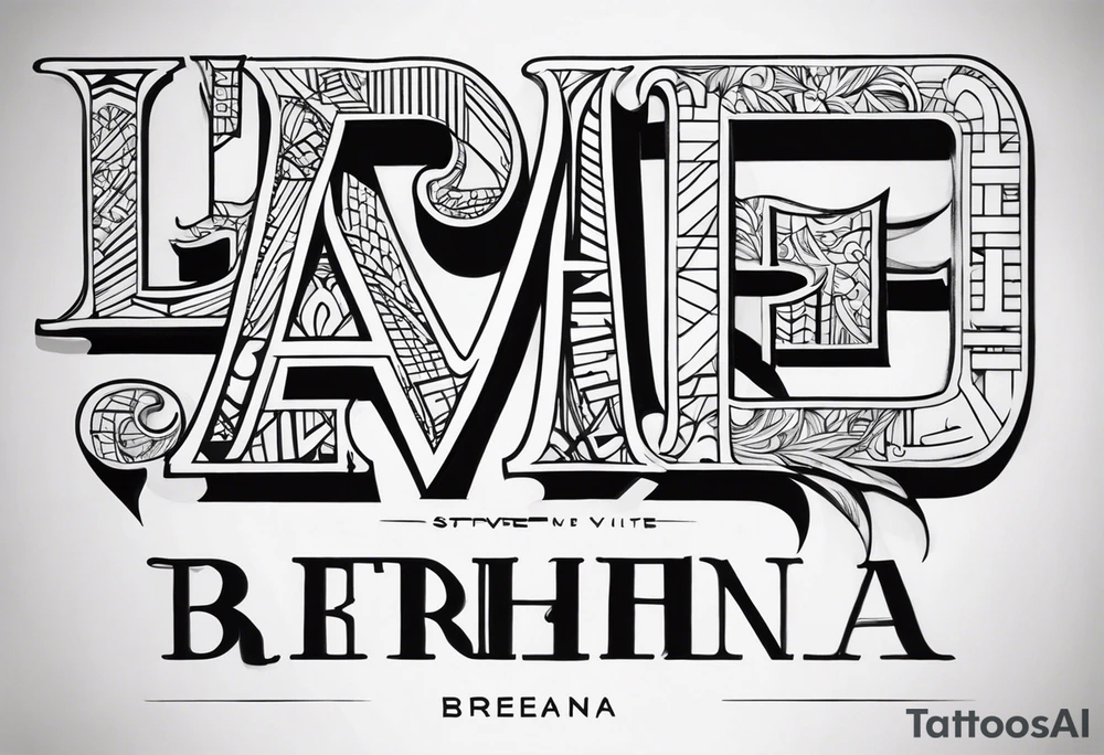 Using all these letters in our names; STEVE, BREANNA. Stack the letters on top of each other to create a design with almost all straight lines tattoo idea