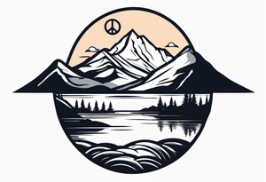 Mountain scene with a river with a subtle peace sign. Use IT IS WELL written in the scene tattoo idea