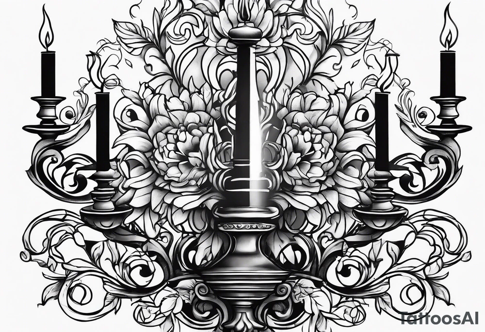 Hand holding candelabra tattoo idea