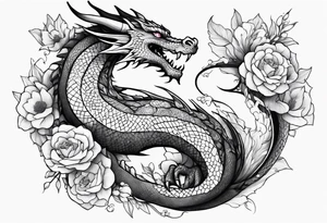 Dragon with September birth flower going up the spine tattoo idea