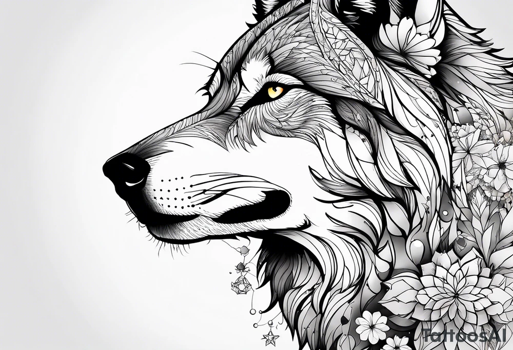Constellation, animal wolf snow , géométric , flower tattoo idea